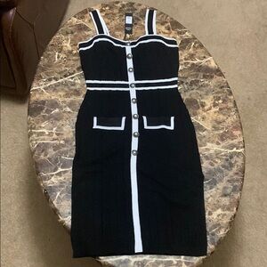 Elegant Black and White Button-Down Dress